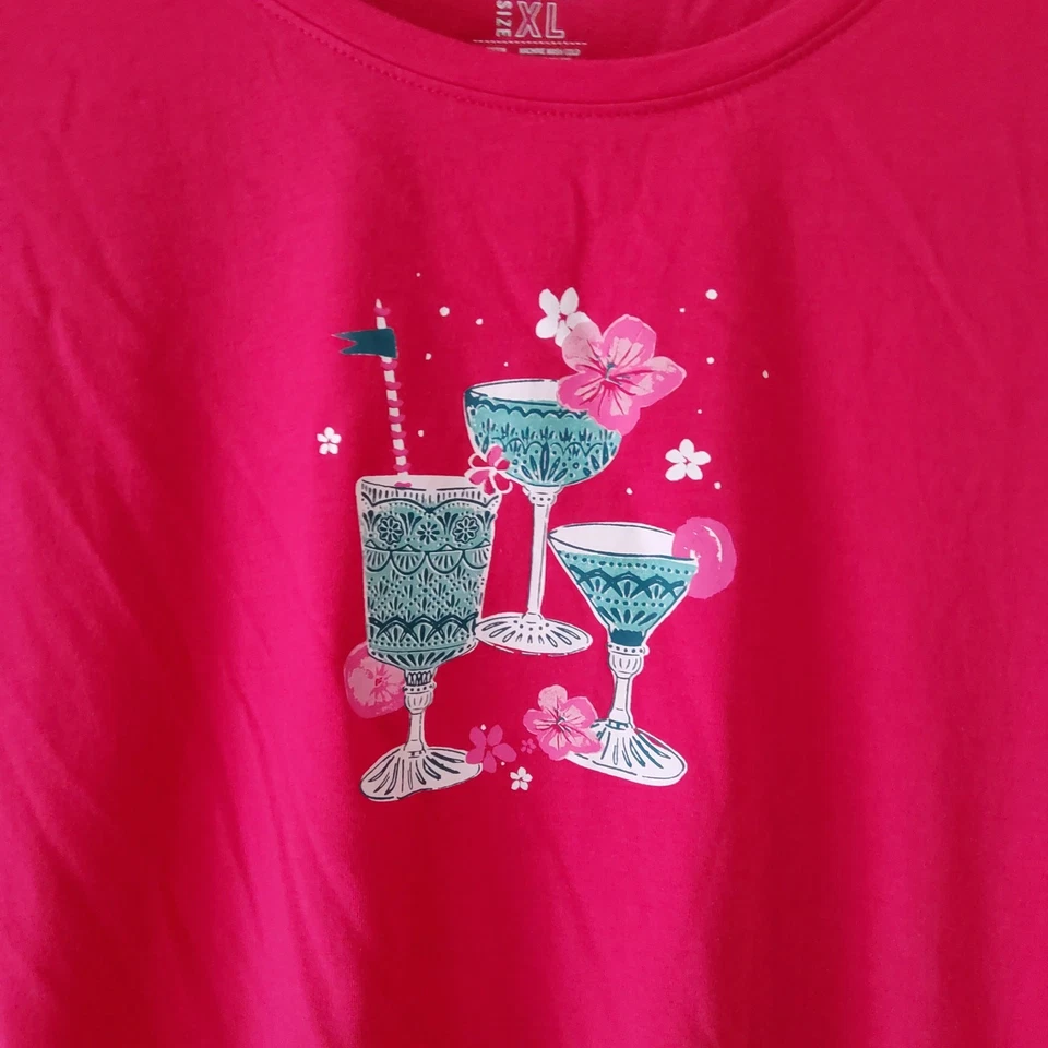 Prendas para dormir Hue para mujer X-grande manga corta ropa de salón pijama top rosa gráfico Foto 2 de 4