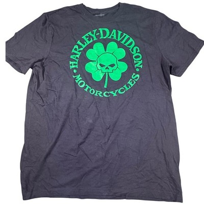 Harley Davidson Motorcycles T-Shirt XL Black Green Skull Shamrock Graphic VTG