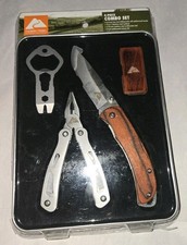 OZARK TRAIL 4 PIECE COMBO SET 2-6.5" KNIVES DEER TIN MONEY CLIP & PEN NIB