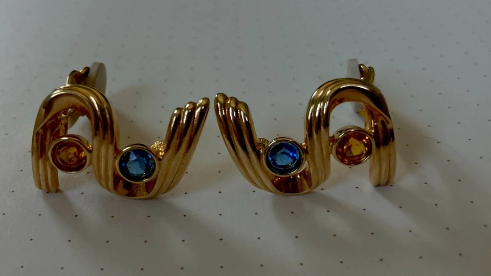 Pendientes de clip Swarovski Swarovski de colección. Cristales azules y amarillos. Precioso! Foto 3 de 4