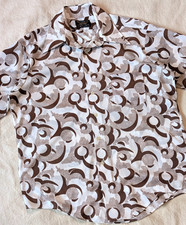 JCPenney Towncraft VTG 70s Poly-Knit AOP Abstract Disco Button Up Mod Mens Large