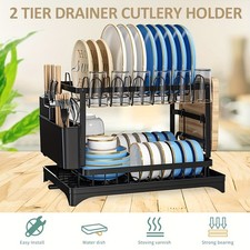 TWO Tier Dish Drainer Rack Cutlery Holder Plate Rack Kitchen Sink with Drip Tray
