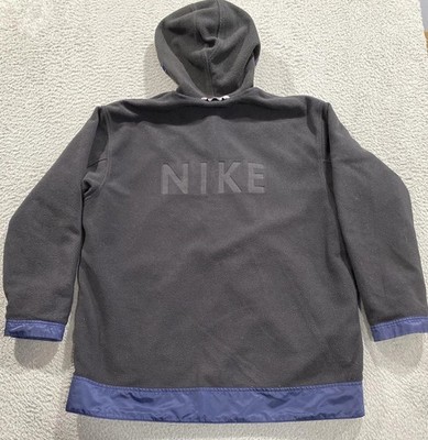 Nike Jacket Mens Medium Navy Blue Gray Black Fleece Swoosh Reversible Hooded