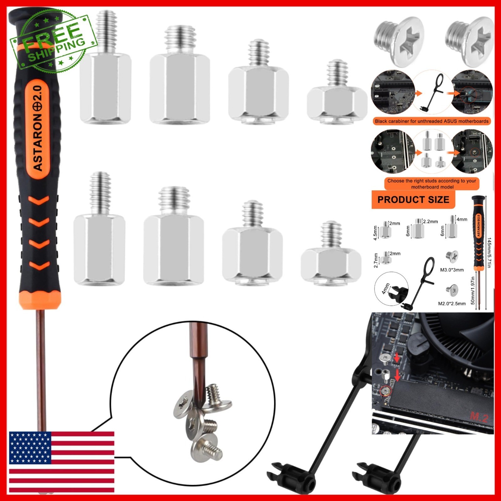 ASTARON M.2 SSD Screws Kit for Asus, Gigabyte, MSI Motherboards