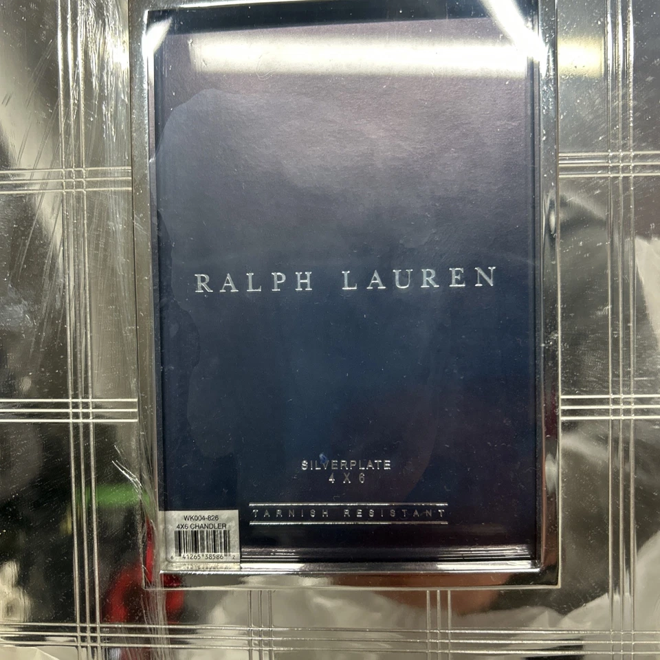 Marco de fotos Ralph Lauren Fenimore diseño patrón 4”x6” plateado espejado Foto 2 de 4