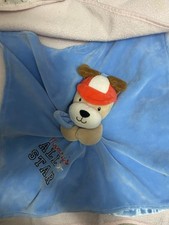 Okie Dokie Blue Puppy Dog Mommy's All Star Rattle Baby Security Blanket Lovey