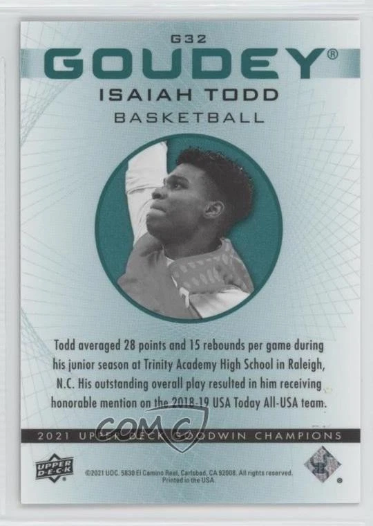 2021 Goodwin Champions Goudey Platinum Emerald Wave /10 Isaiah Todd Rookie RC - Image 2 of 2