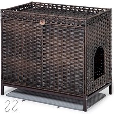 SETVSON Cat Litter Box Enclosure Furniture, Hidden PE Rattan, Brown Large