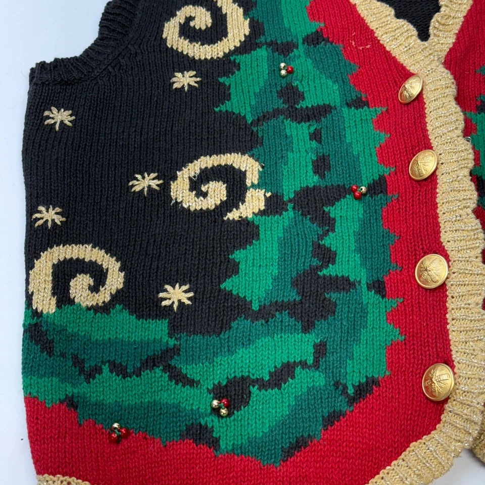Norton McNaughton Suéter Chaleco Navidad De Colección Vacaciones Talla M Negro Rojo Verde Dorado Foto 4 de 4