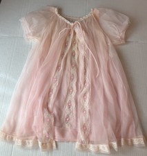 VTG Miss Elaine Pink Peignoir 1960  s Nightgown  Robe 2-Piece Set USA Babydoll