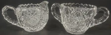 AMERICAN BRILLIANT Cut Glass Creamer & Sugar Hobstar Cane And Cross Hatch Design
