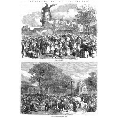 ROTTERDAM The Annual Holiday Fair The Dier Gaarde - Antique Print 1868