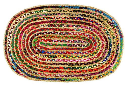 Jute Chindi Braid Rag Rug - Boho Farmhouse Rustic Area Accent Throw Rug - Han...
