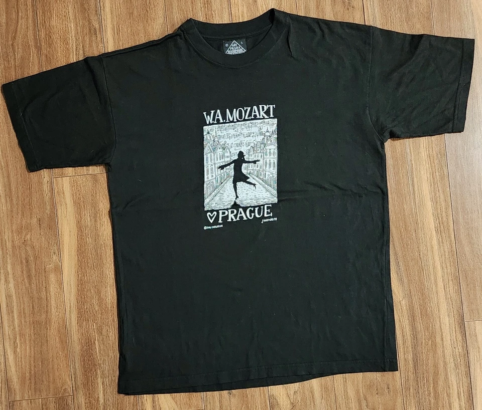 De colección W.A. Camiseta Mozart Praga Talla Grande Arte Praha Hecha a Mano 1991 Foto 2 de 4