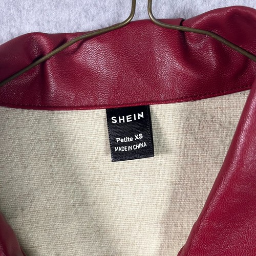 Shein rote Kunstlederjacke Damen Gr. XS zierlicher Knopf Druckknopf gebraucht - Bild 6 von 12