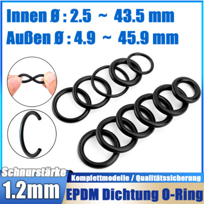 Metrische Gummi EPDM O Ring Dichtungen 1,2mm Schnurstärke x 2,5-43,5mm Nullring