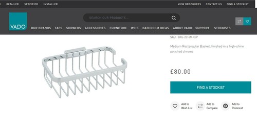 Vado Medium Rectangular Basket - Chrome BAS-2016M-C/P RRP £80 New Free Postage - Picture 2 of 11