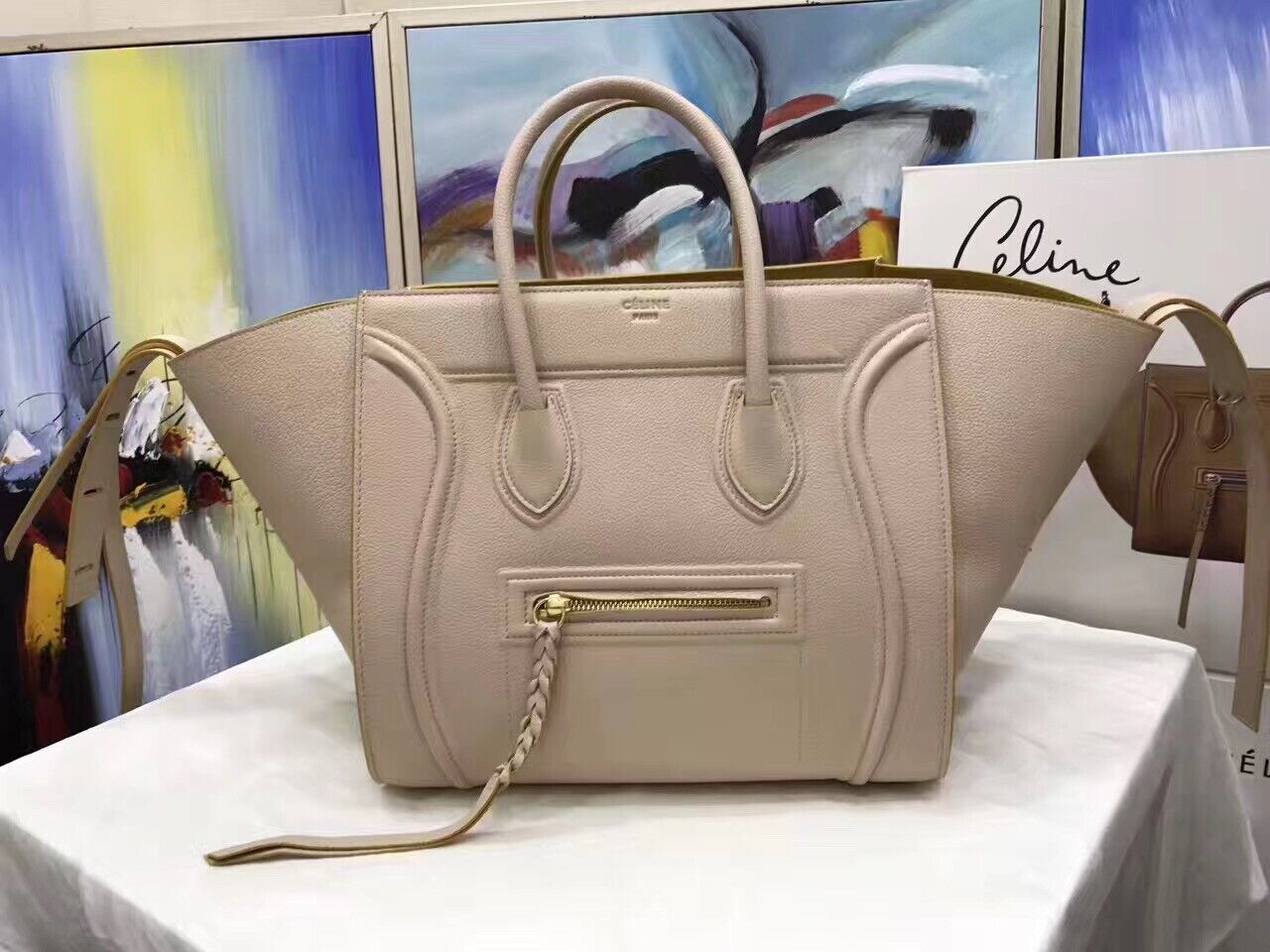 Auth CELINE Luggage Phantom Beige Leather Women&#039;s Tote Bag with duster bag | eBay