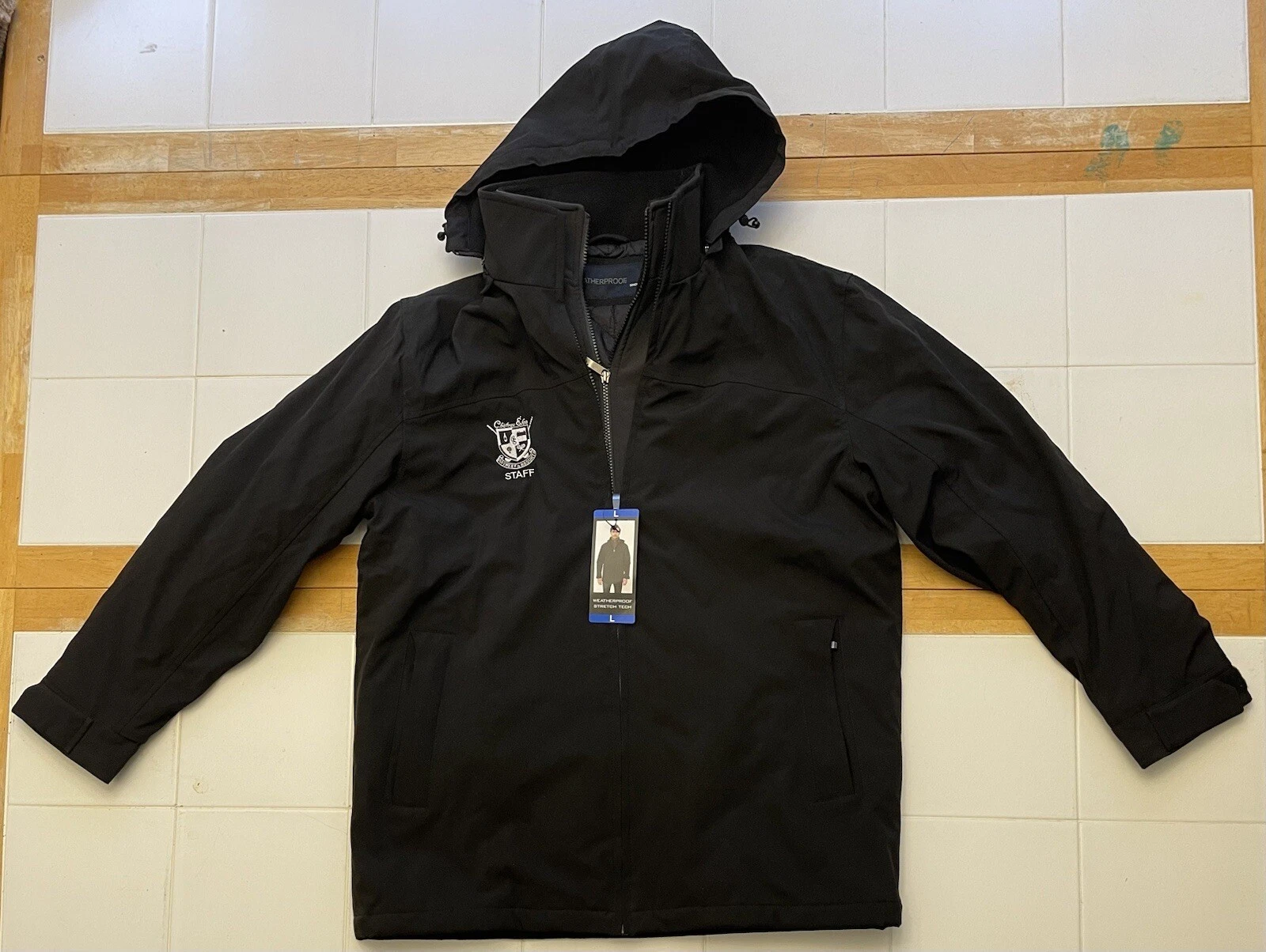 NWT CHATEAU ELON STAFF Men's Black Weatherproof Stretch Tech Jacket Double Zip L