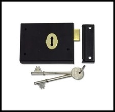 4" x 3" Black Rim Deadlock & 2 Keys Double Handed Door Gate Shed Lock & Fixings