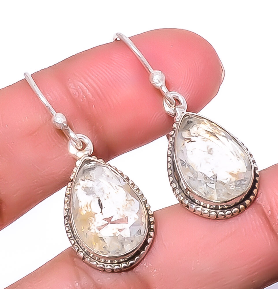 Moss Quartz Handmade Gemstone Earrings in 925 Sterling Silver 1.40
