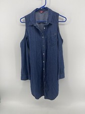 Guess Open Shoulder Long Sleeve Dress Womens Small Blue Soft Thin Chambray Denim