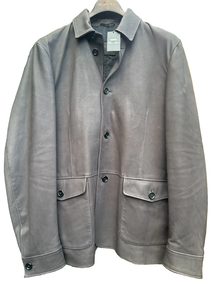 NWT Cesare Attolini Grey Brown Calf Nubuck Leather Jacket EU54 - Image 2 of 4