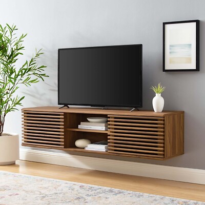 Modway Render 60'' Wall-Mount Media Console TV Stand in Walnut