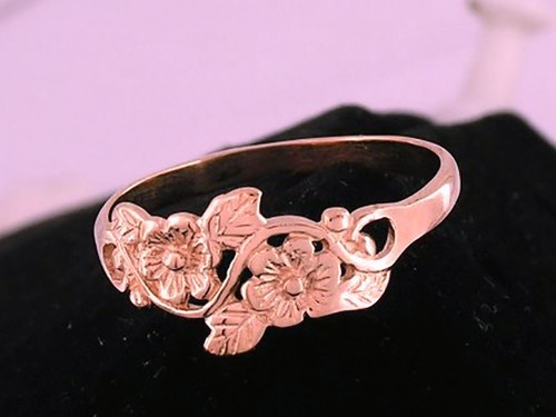 R010 > Lovely Genuine 9ct SOLID ROSE Gold Blossoms & Leaves Ring size J - Picture 3 of 3
