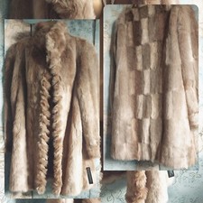 New Roman Womens Beige Gold Faux Fur Coat Jacket 16 18 