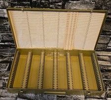 Vintage Logan Metal De Luxe 2 x 2 No. 110-115-1500I Slide File Box Gold