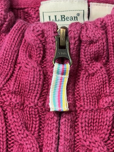 LL Bean Sweater Girls Large 14/16 Cable Knit Full Zip High Neck Cotton Pockets - Picture 9 of 10