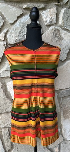 Vintage Jack Winter 1970’s Women's Vest S/M Multi Striped Front Zip Excellent - Picture 1 of 9