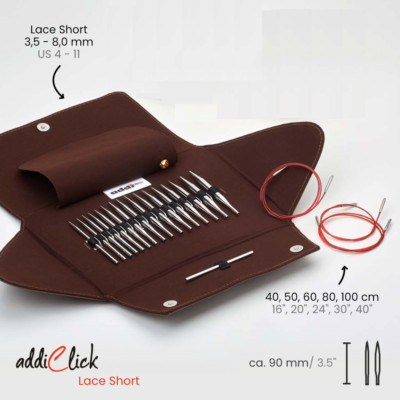 addi click Lace Short Tips 8 Paar Nadelspitzen 3.5 - 8 mm Set Feinstricknadeln