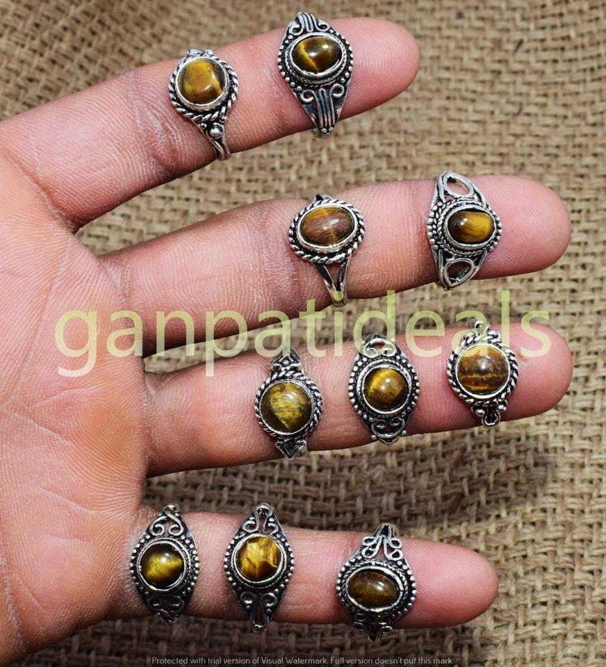 НОВАЯ РАСПРОДАЖА!! Лоты ювелирных изделий кольца с драгоценными камнями тигровый глаз покрытие серебро 925 - Изображение 4 из 4