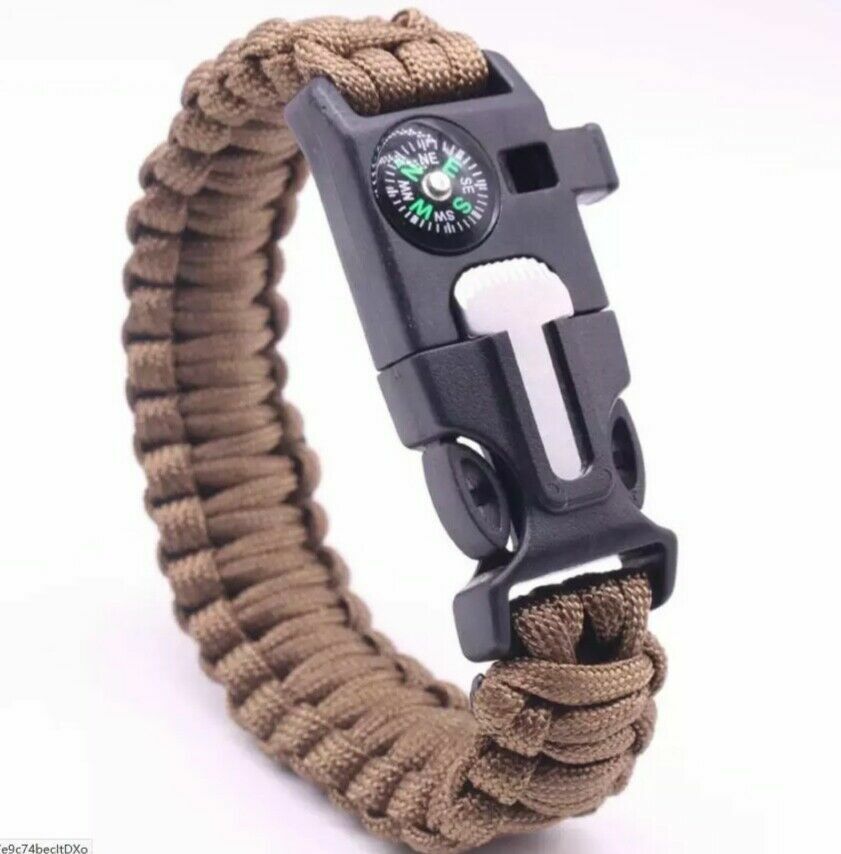 4 in 1 Hiking Wristband COMPASS Survival Camping Rope Whistle Bracelet Cutter eBay