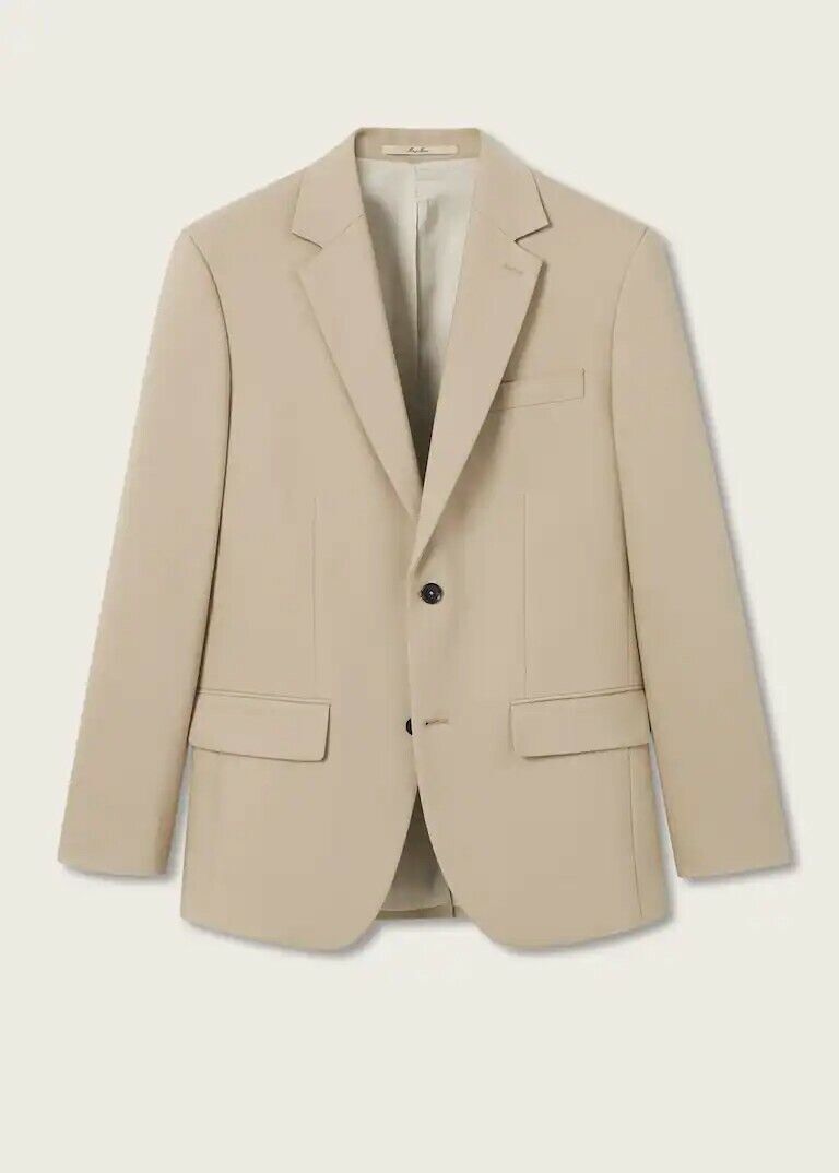 Mango Mens Jacket Size 36 Beige Cotton Slim Fit Blazer BNWT RRP £119.99