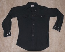 Vintage H BAR C Ranchwear Mens Medium Black 1970s Pearl Snap Rockabilly Long Sle
