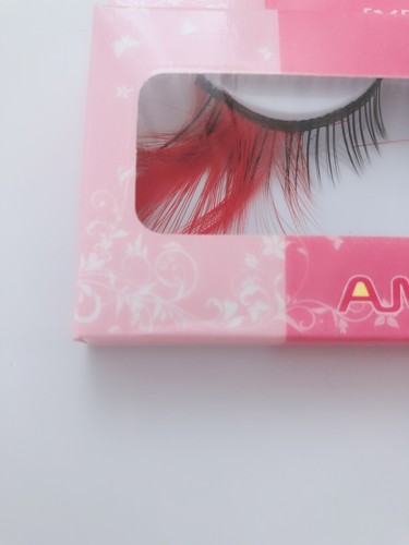 Exaggerated Party Long Red Black Costume Feather Fake False Eyelashes Eye lashes - Picture 10 of 11