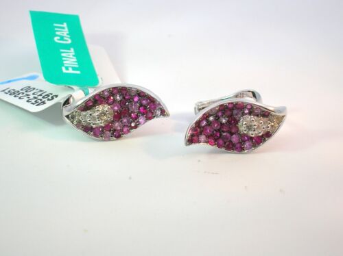 EFFY STERLING SILVER PINK RUBY/WHITE SAPPHIRE OMEGA BACK EARRINGS - RETAIL $912 - Picture 2 of 7
