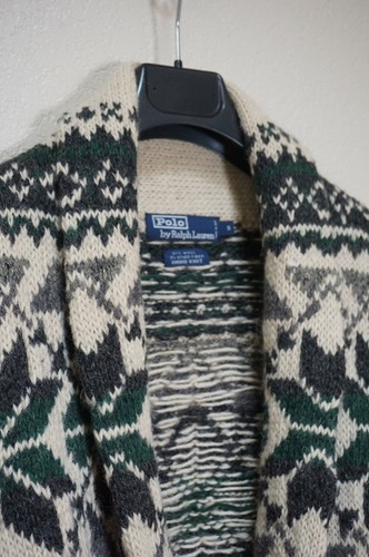 DE COLECCIÓN | POLO RALPH LAUREN TEJIDO A MANO CHAL CÁRDIGAN VERDE CREMA S PEQUEÑO - Imagen 5 de 10