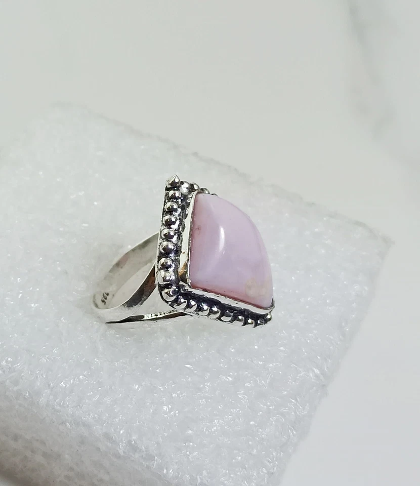 Anillo de joyería hecho a mano con piedras preciosas de ópalo rosa con forma de lujo tamaño 8 pulgadas Foto 2 de 4