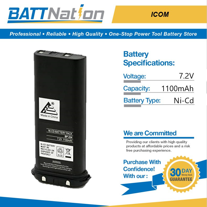 7.2V 1100mAh NiCd battery for Icom BP-224, BP-224H, BP-252, M2A, GM1600