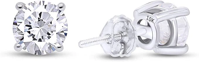Aretes solitarios redondos de diamantes cultivados en laboratorio de 1/7 quilate en oro blanco macizo de 10 k Foto 3 de 4