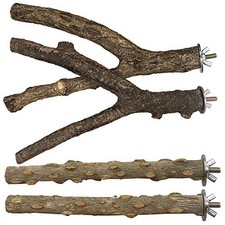 Bird Perch 4 PCS Natural Wood Stand Parakeet Toys Bird Cage Accessories for