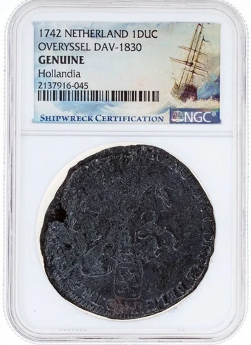1742 Netherlands Ducaton Overyssel Dav-1830 Sea Salvaged Hollandia Shipwreck NGC