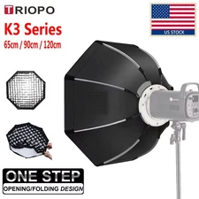 US TRIOPO K3 65/90/120cm Quick-Setup Bowens Octagon Softbox With Honeycomb Grid