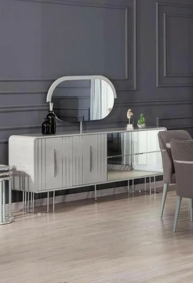 Anrichte mit Spiegel Sideboard Kommode Holz Holzschrank Weiß Design - Bild 1 von 3