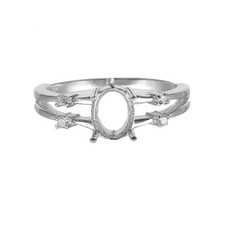 8x6mm Oval Semi Mount Ring 925 Sterling Silver CZ Accented Split Shank