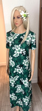 VTG Made in Hawaii~Tropical Green Floral SeXy Luau Slit Maxi Sheath Dress Zip XL